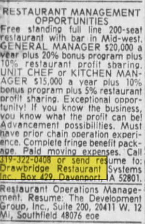 Drawbridge Restaurant - Jun 1979 Ad For Manager (newer photo)